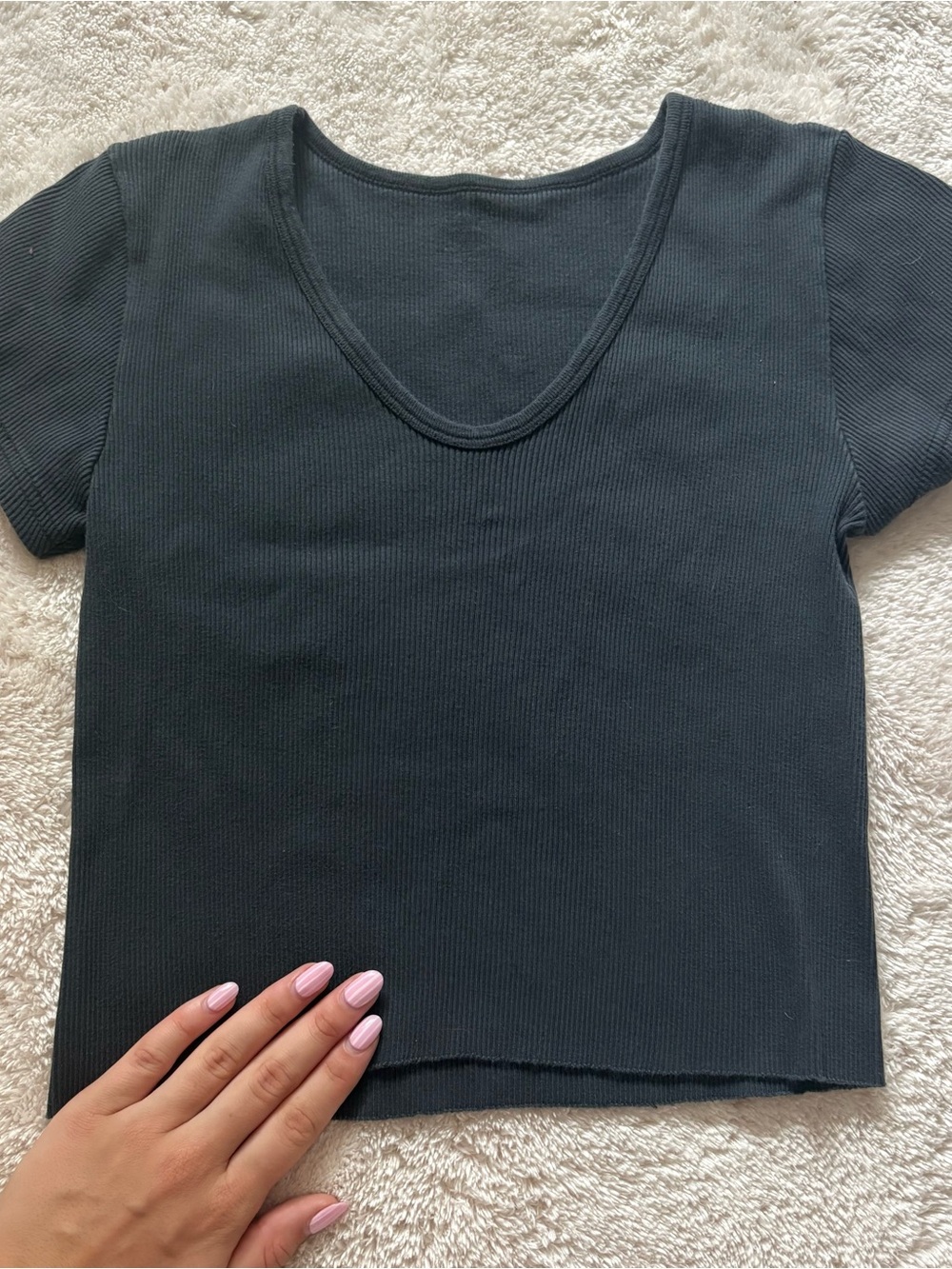 Brandy Melville Black Ribbed Scoop Crop Top